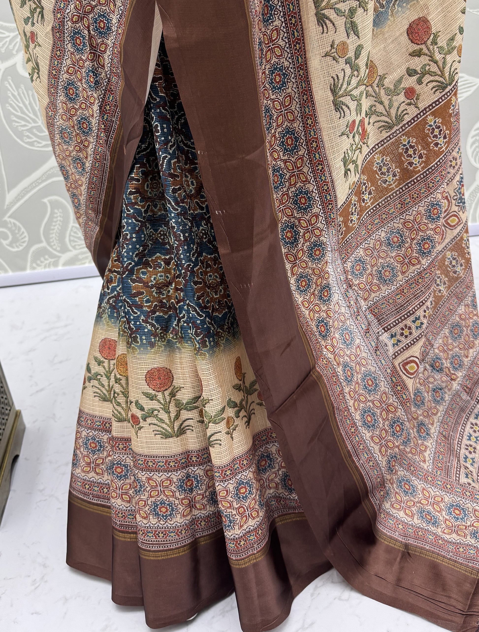 Adorable Blue Printed Silk Office Wear Saree With Blouse