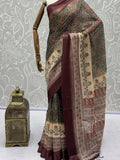 Fabulous Olive Green Printed Silk Festival Wear Saree With Blouse