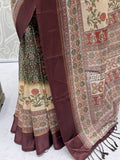 Fabulous Olive Green Printed Silk Festival Wear Saree With Blouse