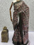 Precious Olive Green Floral Printed Silk Traditional Wear Saree With Blouse
