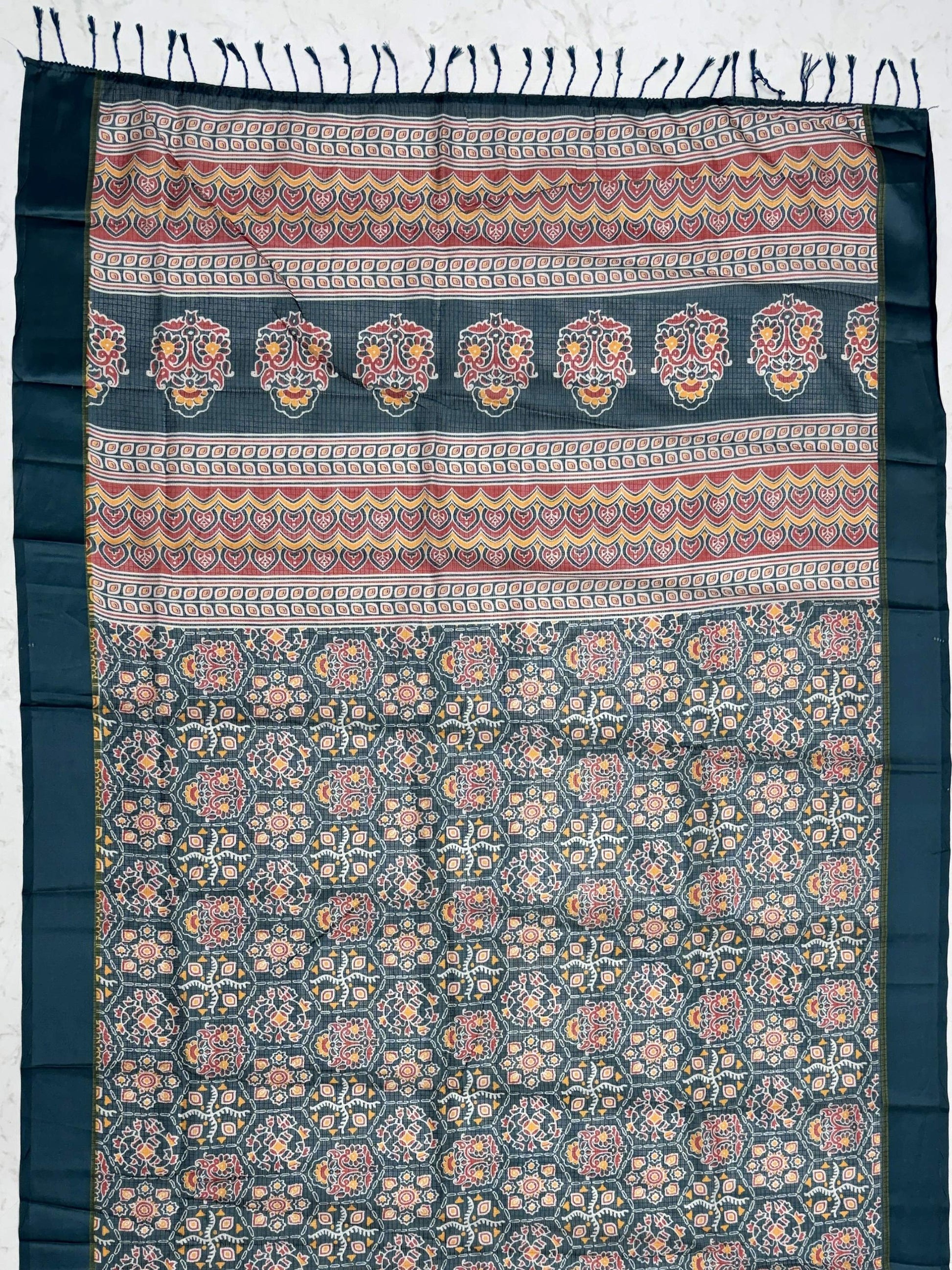 Amazing Teal Blue Printed Silk Function Wear Saree With Blouse