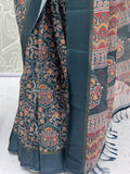 Amazing Teal Blue Printed Silk Function Wear Saree With Blouse
