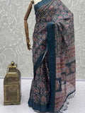 Amazing Teal Blue Printed Silk Function Wear Saree With Blouse