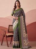 Awesome Charcoal Grey Printed Silk Casual Wear Saree With Blouse