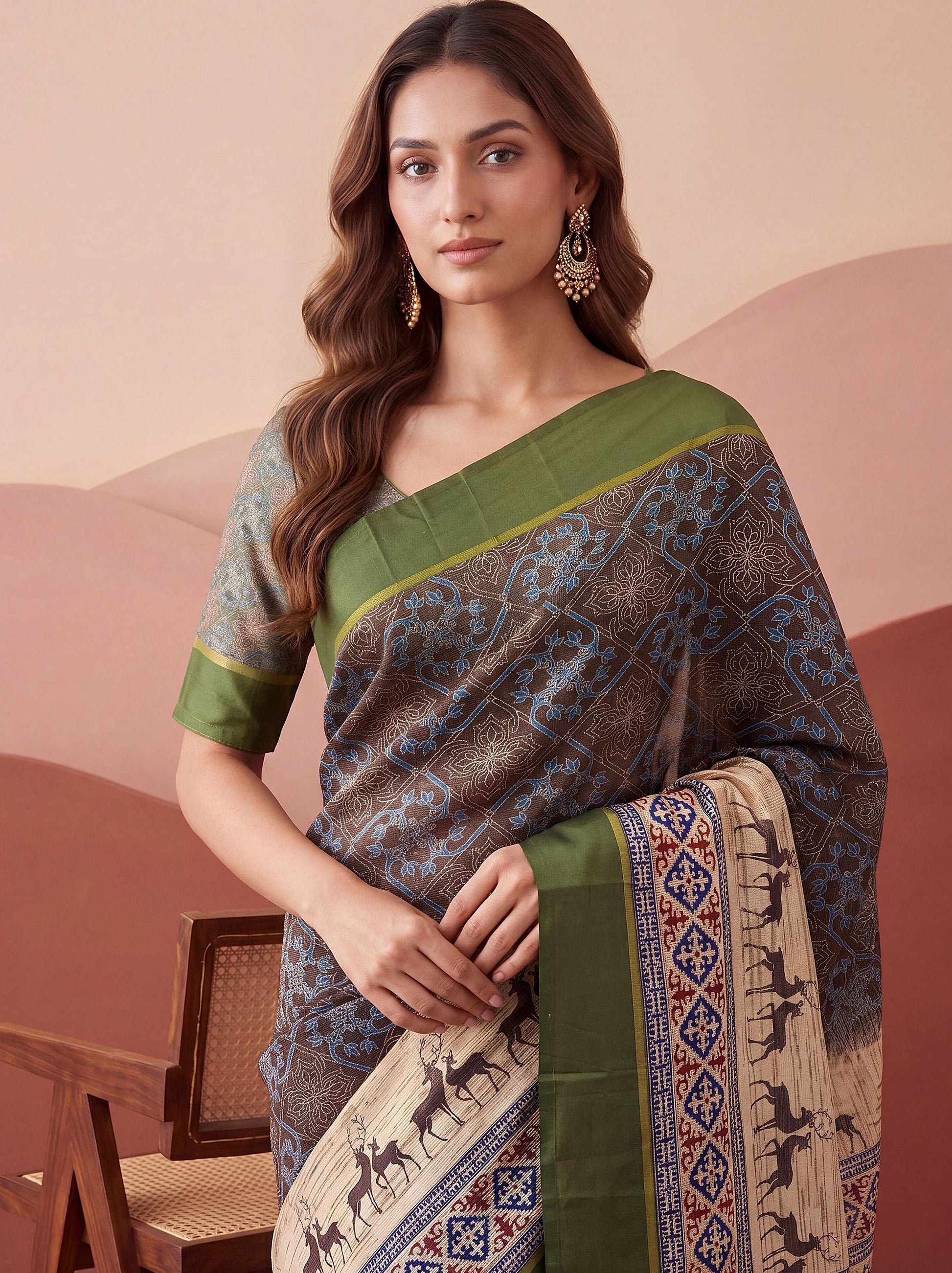 Awesome Charcoal Grey Printed Silk Casual Wear Saree With Blouse