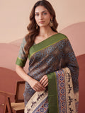 Awesome Charcoal Grey Printed Silk Casual Wear Saree With Blouse