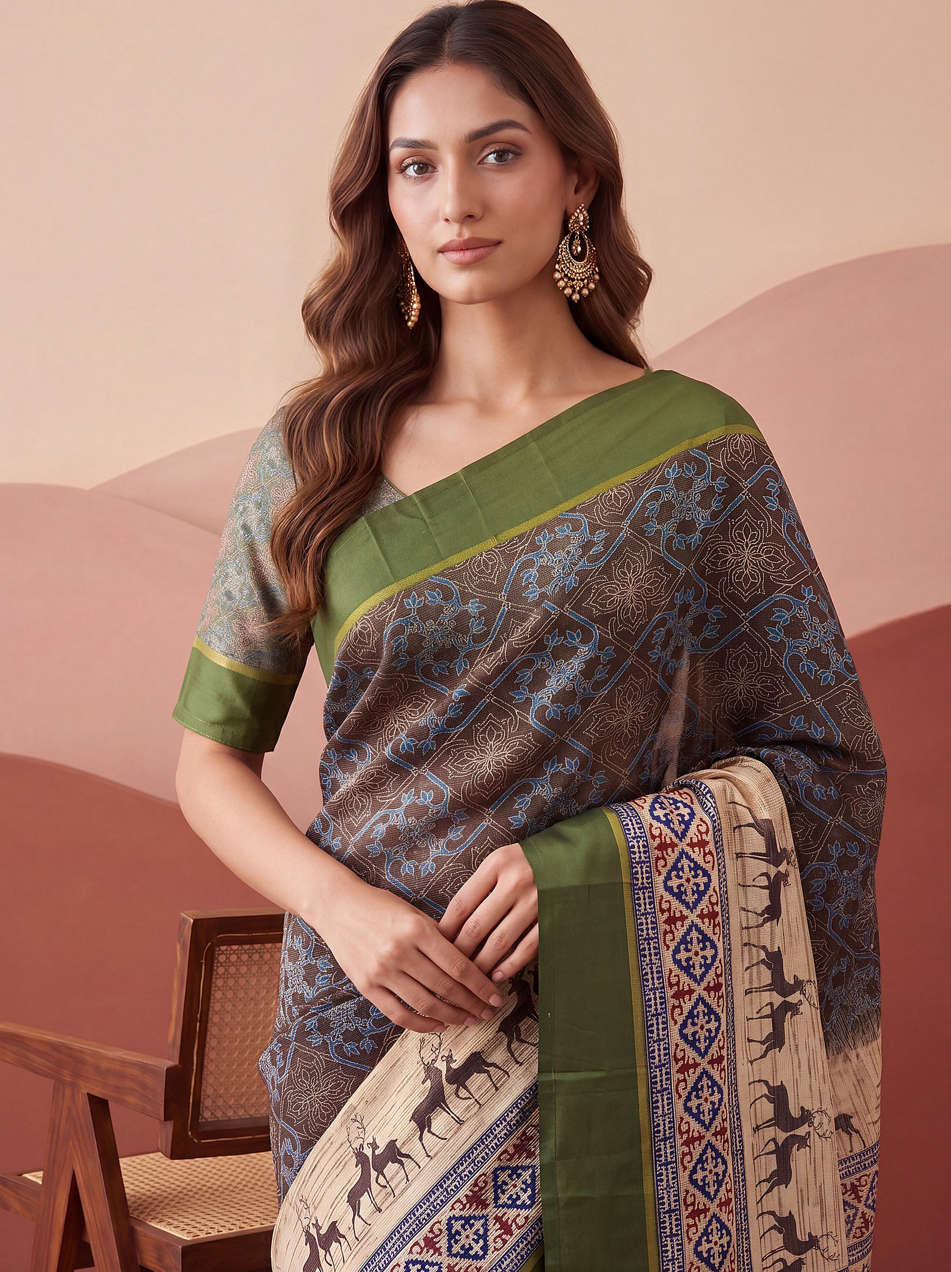 Awesome Charcoal Grey Printed Silk Casual Wear Saree With Blouse