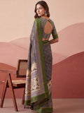 Awesome Charcoal Grey Printed Silk Casual Wear Saree With Blouse