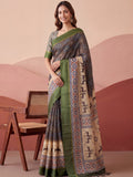 Awesome Charcoal Grey Printed Silk Casual Wear Saree With Blouse