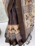 Dazzling Brown Printed Silk Office Wear Saree With Blouse