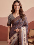 Dazzling Brown Printed Silk Office Wear Saree With Blouse