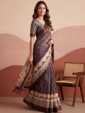 Dazzling Brown Printed Silk Office Wear Saree With Blouse