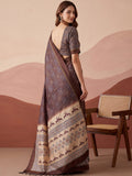 Dazzling Brown Printed Silk Office Wear Saree With Blouse