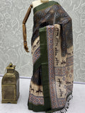Awesome Charcoal Grey Printed Silk Casual Wear Saree With Blouse