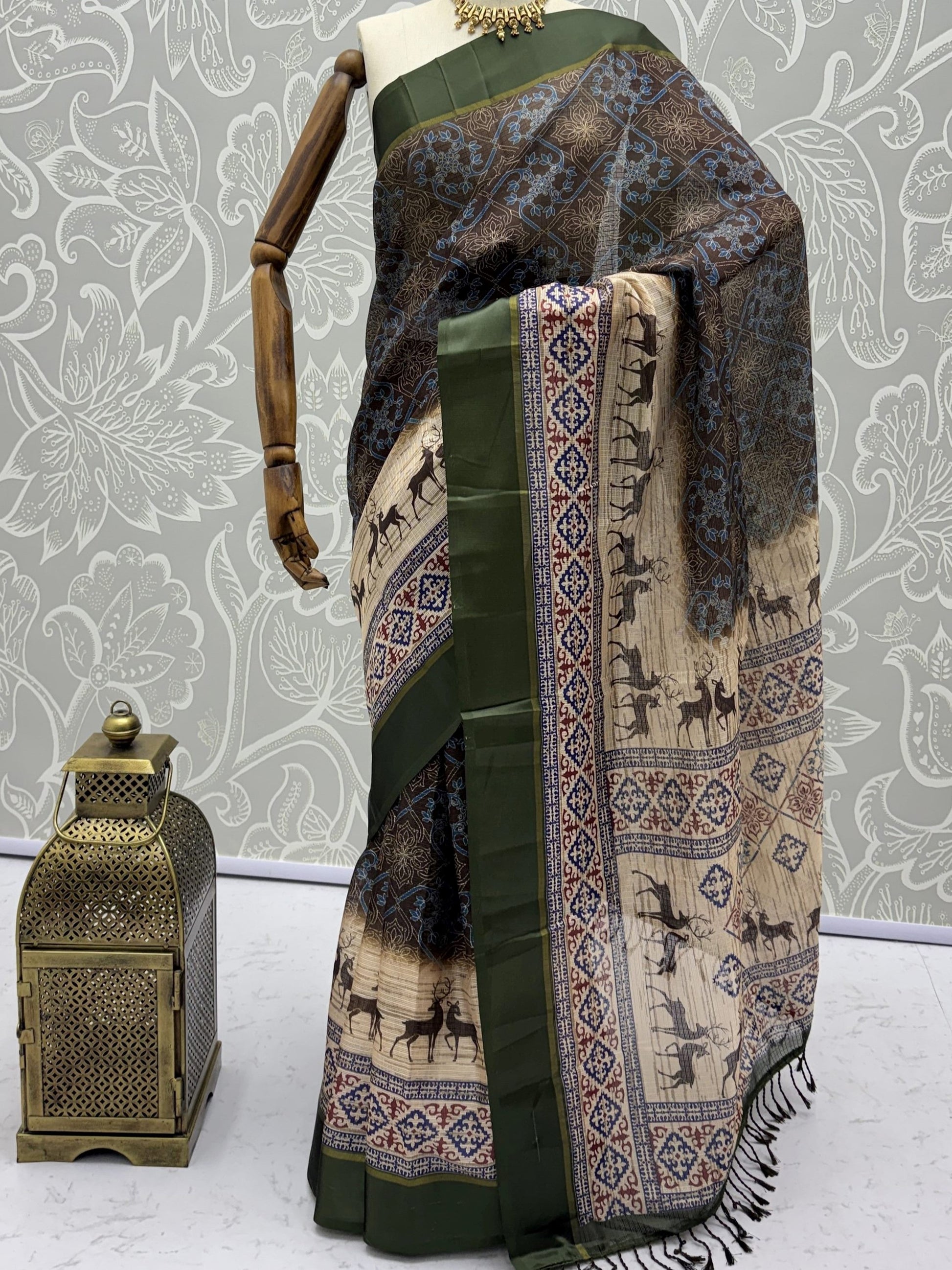 Awesome Charcoal Grey Printed Silk Casual Wear Saree With Blouse