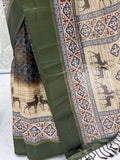 Awesome Charcoal Grey Printed Silk Casual Wear Saree With Blouse