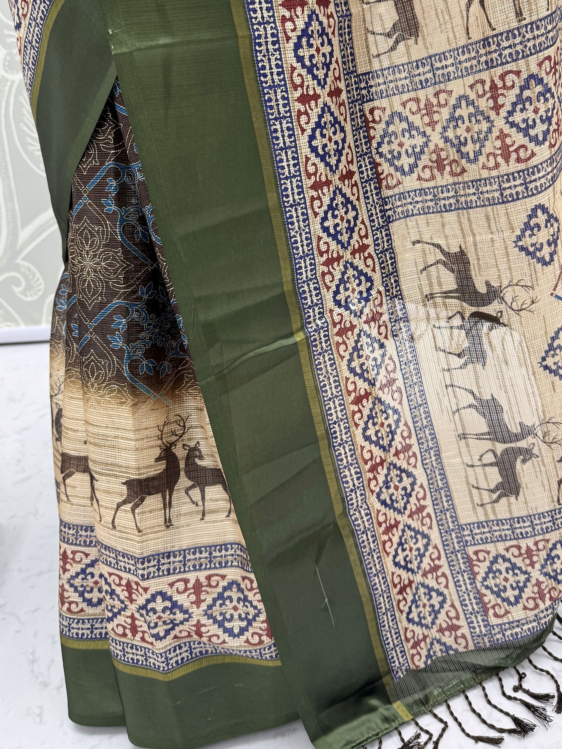 Awesome Charcoal Grey Printed Silk Casual Wear Saree With Blouse