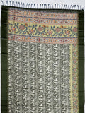 Impressive Olive Green Floral Print Silk Office Wear Saree With Blouse