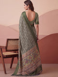 Impressive Olive Green Floral Print Silk Office Wear Saree With Blouse