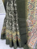 Impressive Olive Green Floral Print Silk Office Wear Saree With Blouse