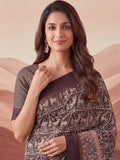 Majestic Brown Printed Silk Festival Wear Saree With Blouse