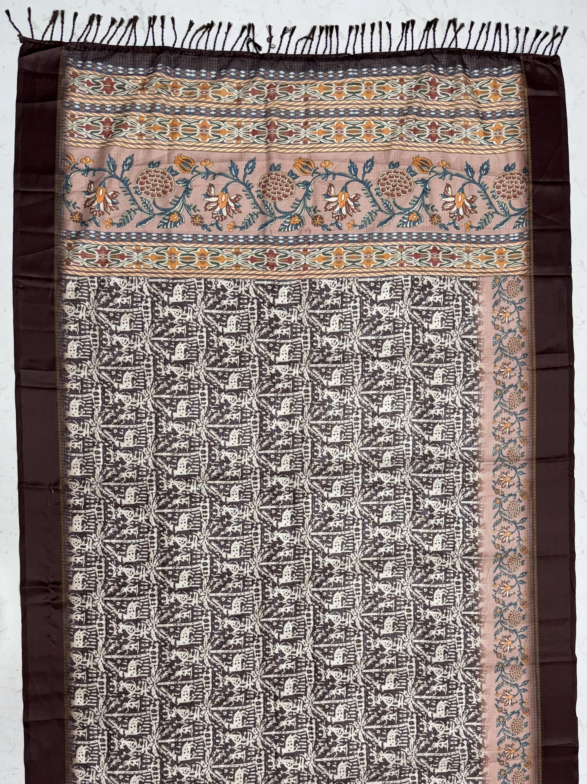 Majestic Brown Printed Silk Festival Wear Saree With Blouse