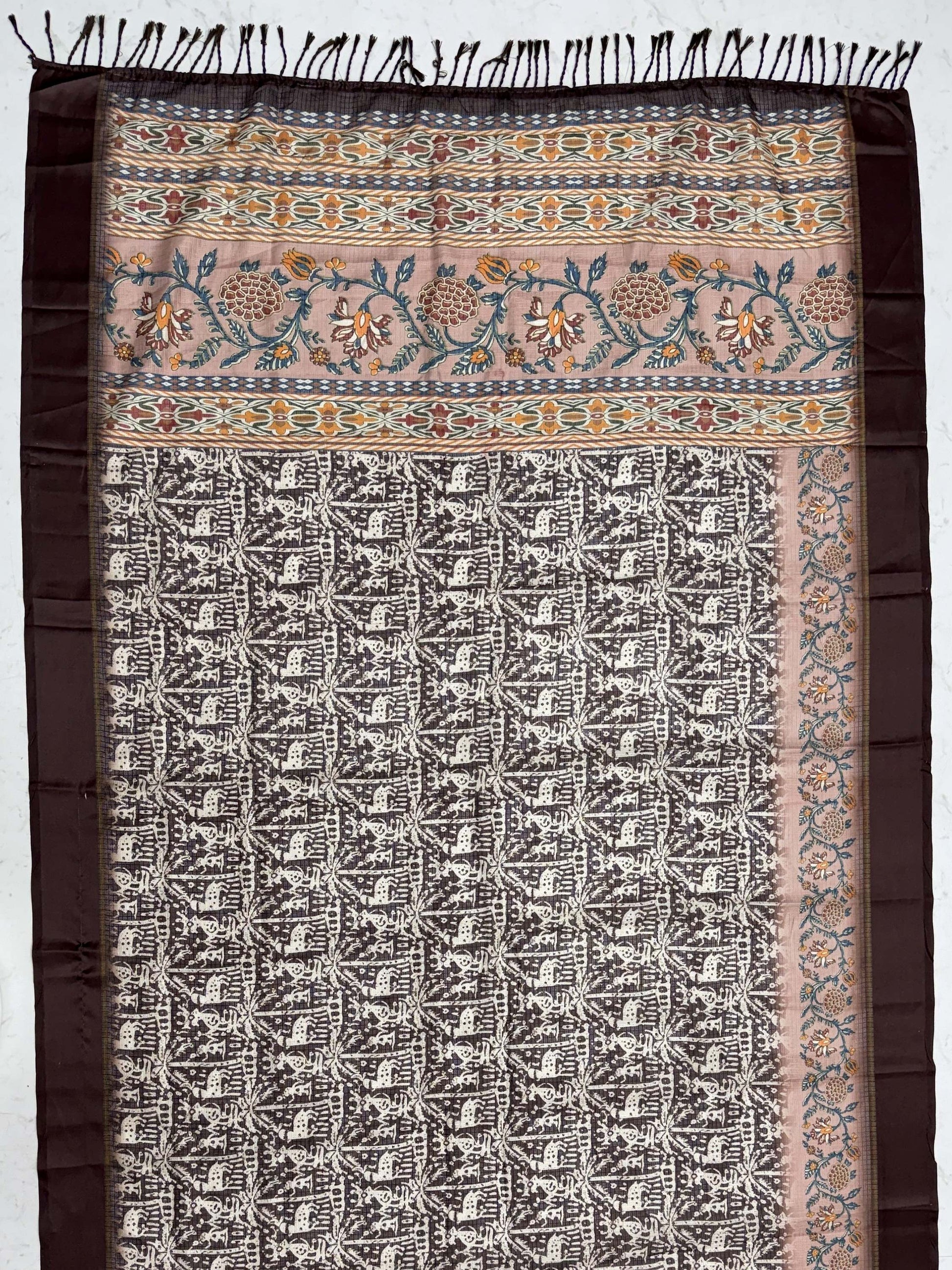 Majestic Brown Printed Silk Festival Wear Saree With Blouse