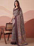 Majestic Brown Printed Silk Festival Wear Saree With Blouse