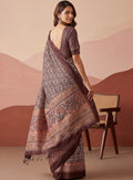 Majestic Brown Printed Silk Festival Wear Saree With Blouse