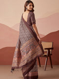 Majestic Brown Printed Silk Festival Wear Saree With Blouse