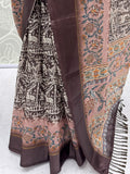 Majestic Brown Printed Silk Festival Wear Saree With Blouse