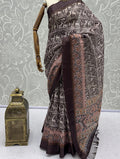 Majestic Brown Printed Silk Festival Wear Saree With Blouse