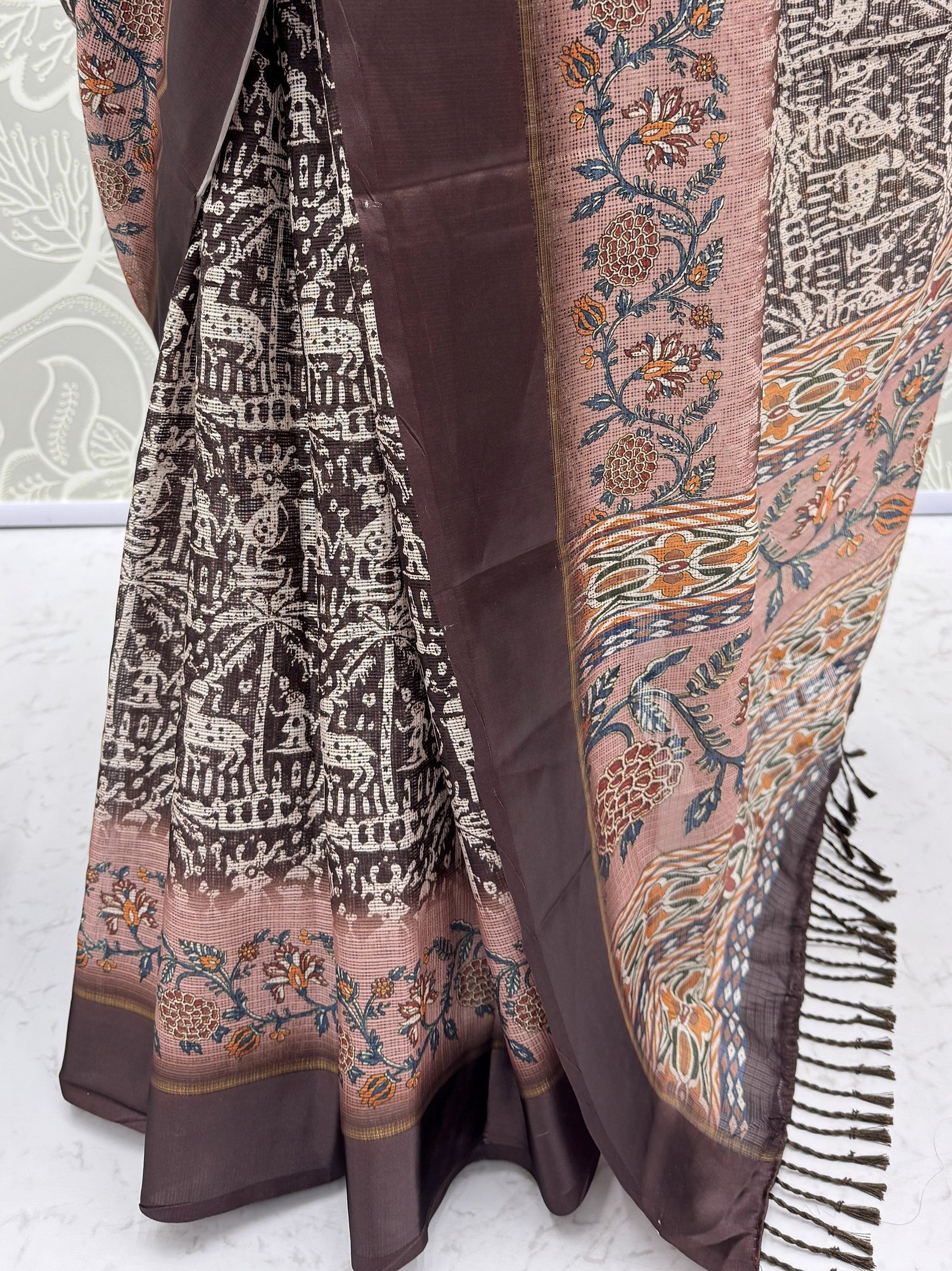 Majestic Brown Printed Silk Festival Wear Saree With Blouse