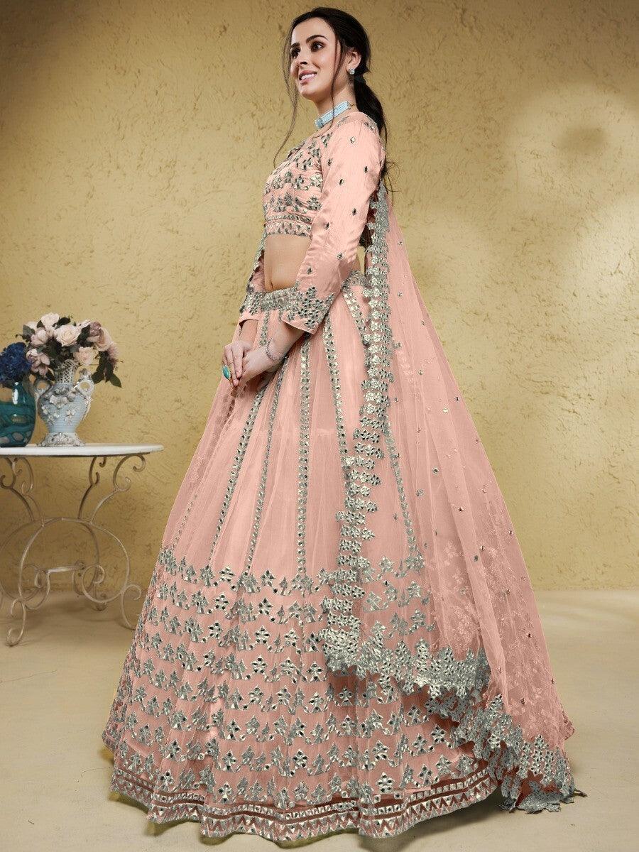 Great Pink Foil Work Net Engagement Wear Lehenga Choli With Dupatta