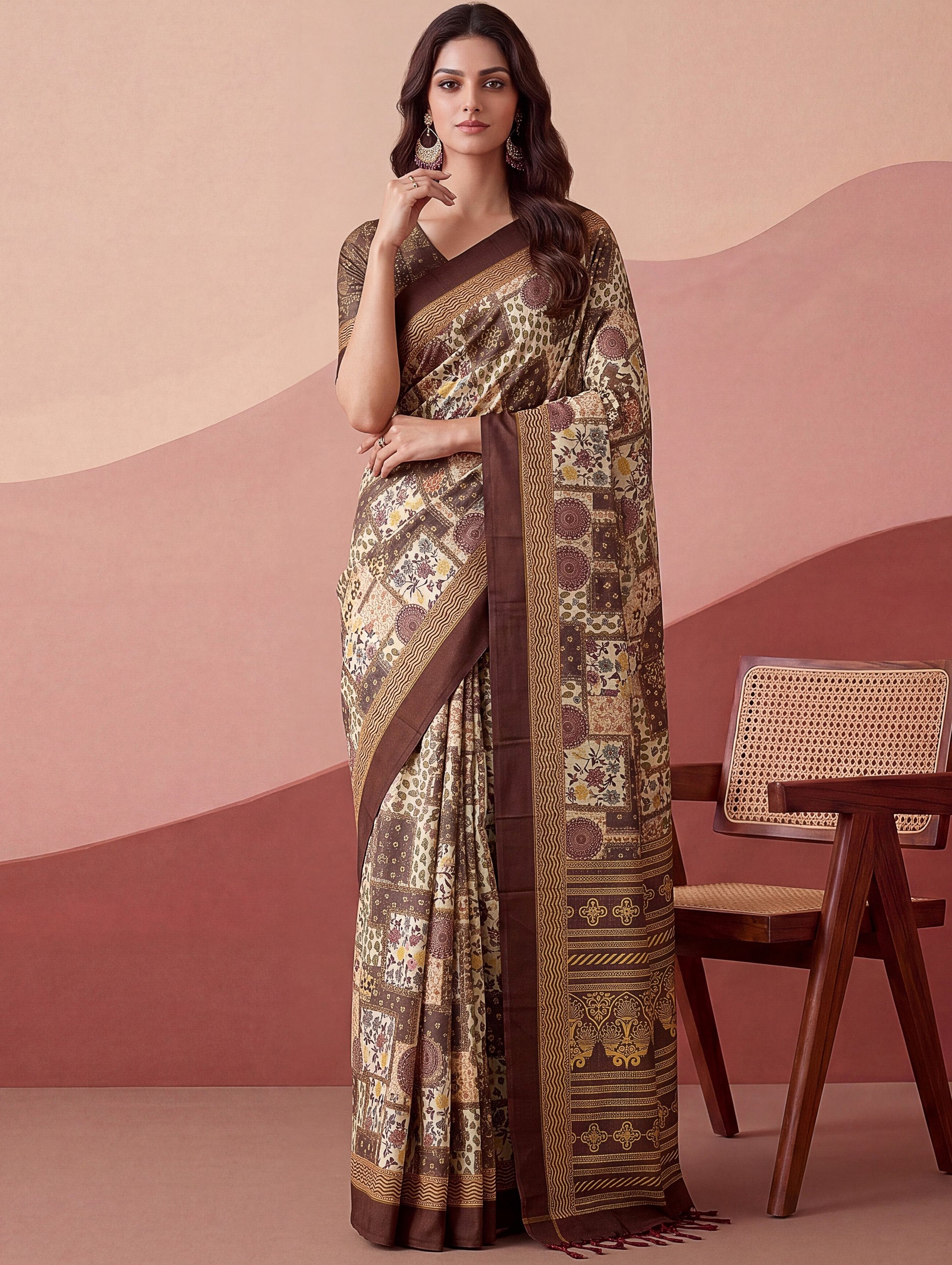 Majestic Brown Dori-Work Silk Daily Wear Saree With Blouse