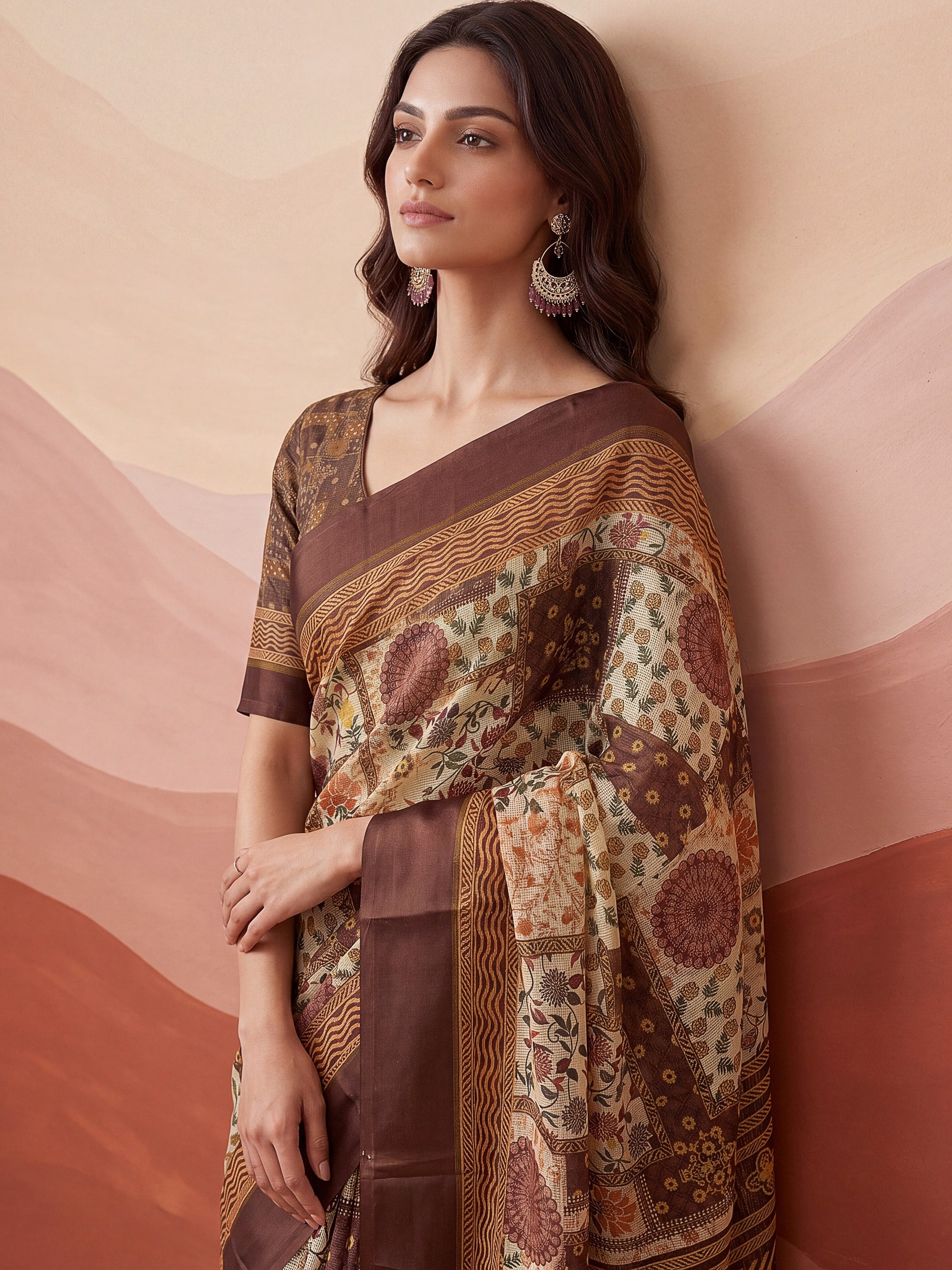 Majestic Brown Dori-Work Silk Daily Wear Saree With Blouse
