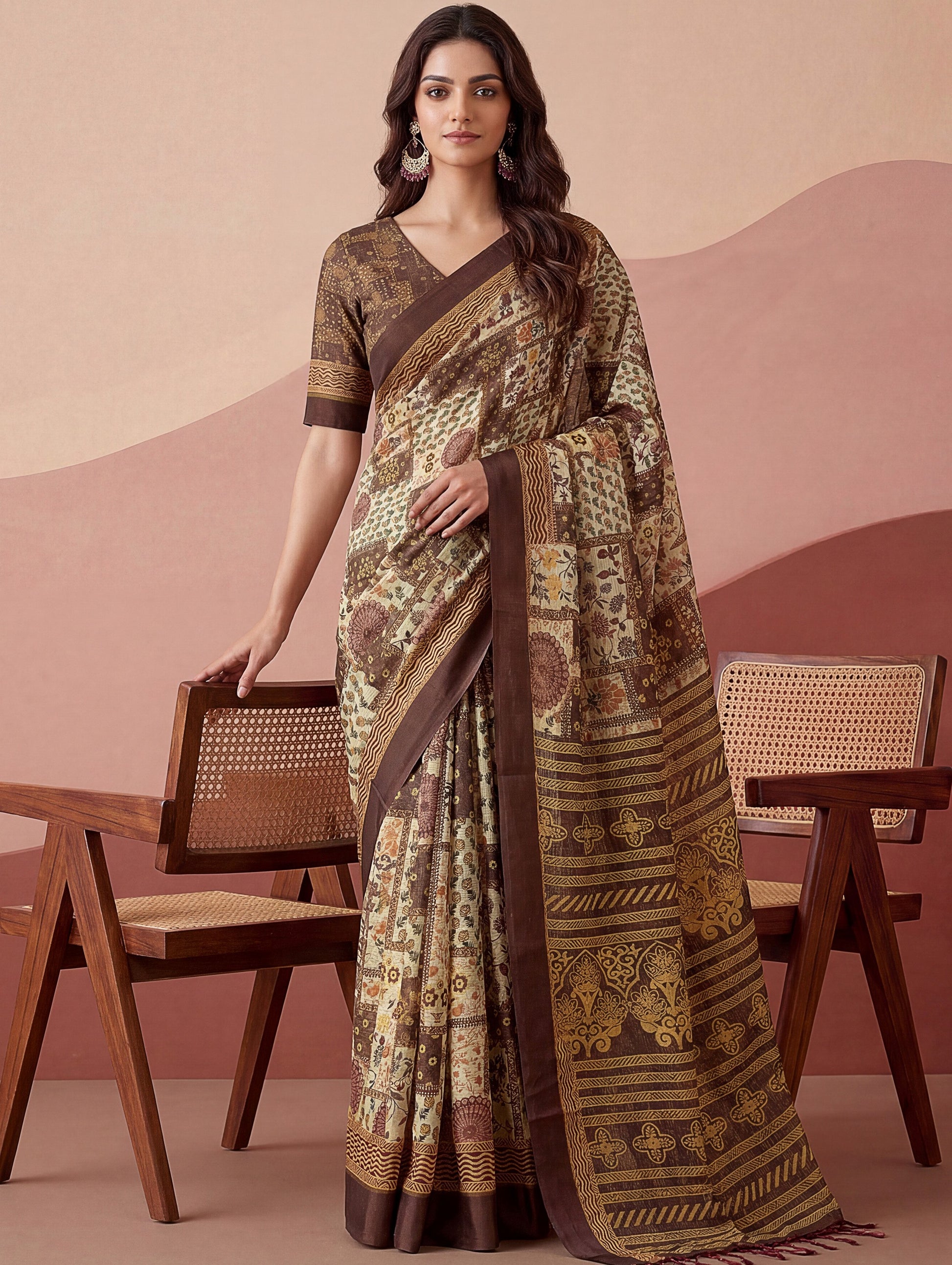 Majestic Brown Dori-Work Silk Daily Wear Saree With Blouse