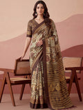 Majestic Brown Dori-Work Silk Daily Wear Saree With Blouse