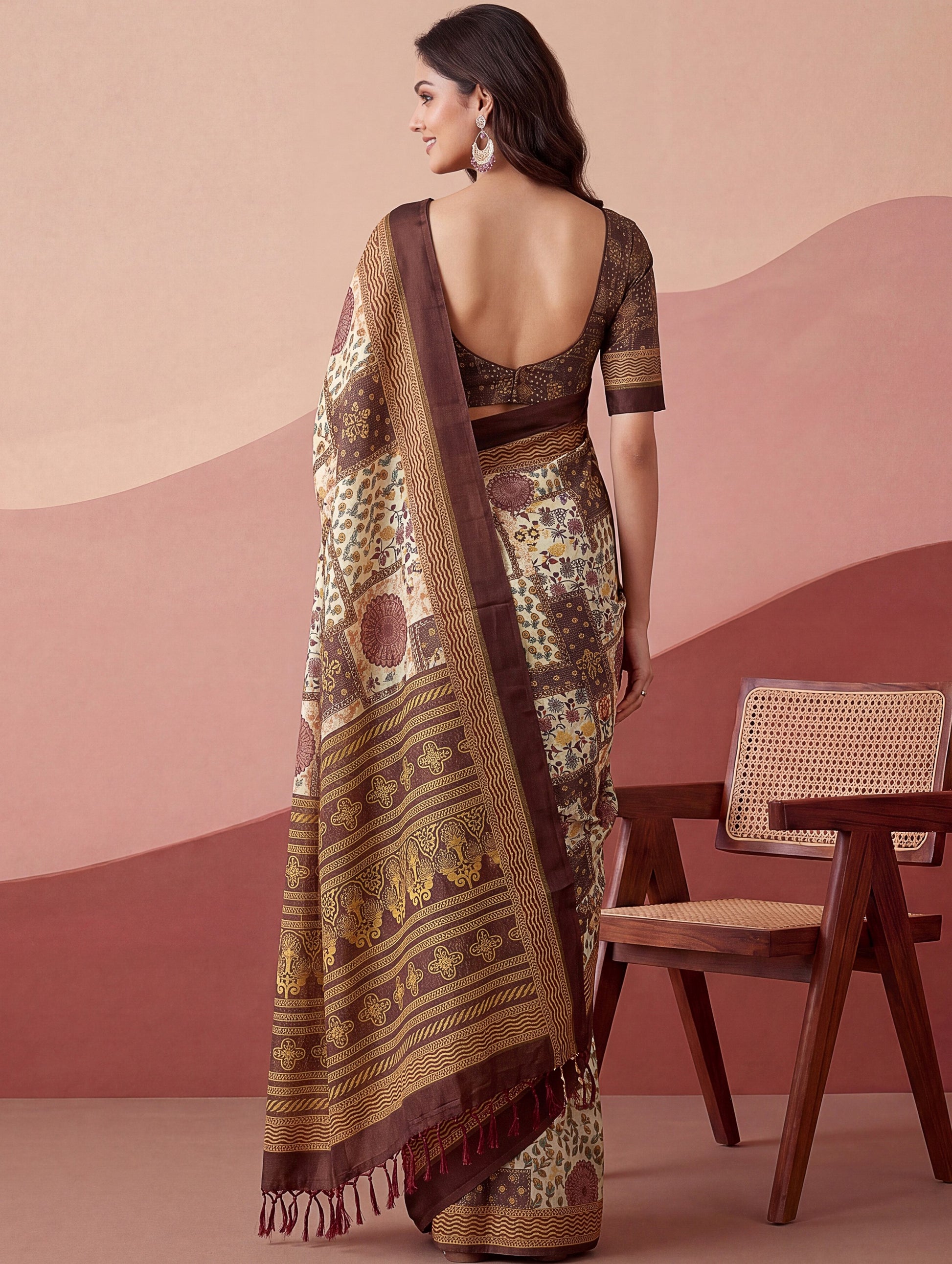 Majestic Brown Dori-Work Silk Daily Wear Saree With Blouse