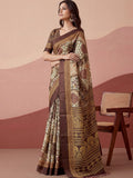 Majestic Brown Dori-Work Silk Daily Wear Saree With Blouse