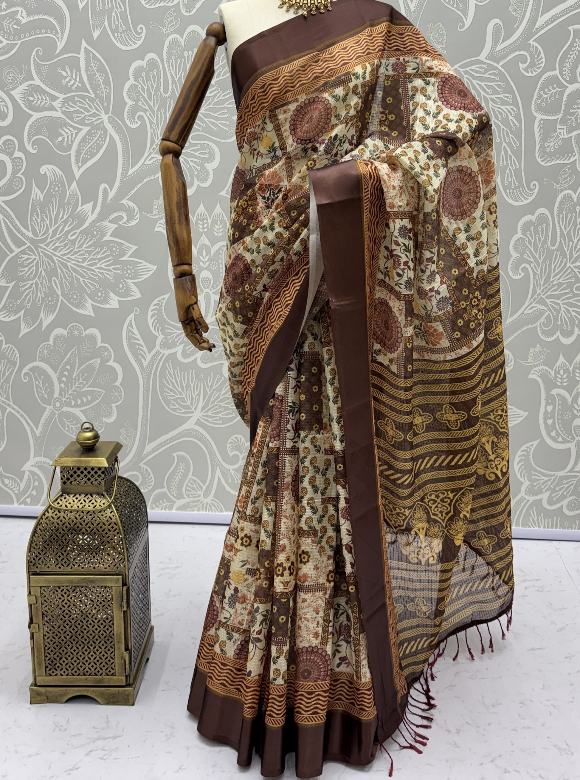 Majestic Brown Dori-Work Silk Daily Wear Saree With Blouse