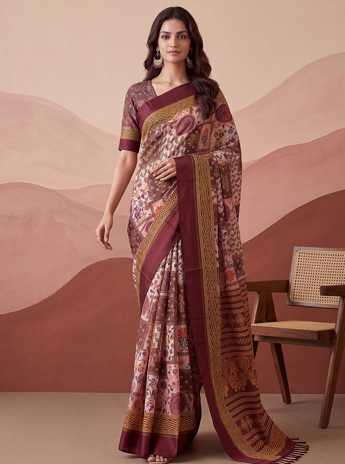 Incredible Mauve Printed Silk Casual Wear Saree With Blouse