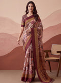 Incredible Mauve Printed Silk Casual Wear Saree With Blouse