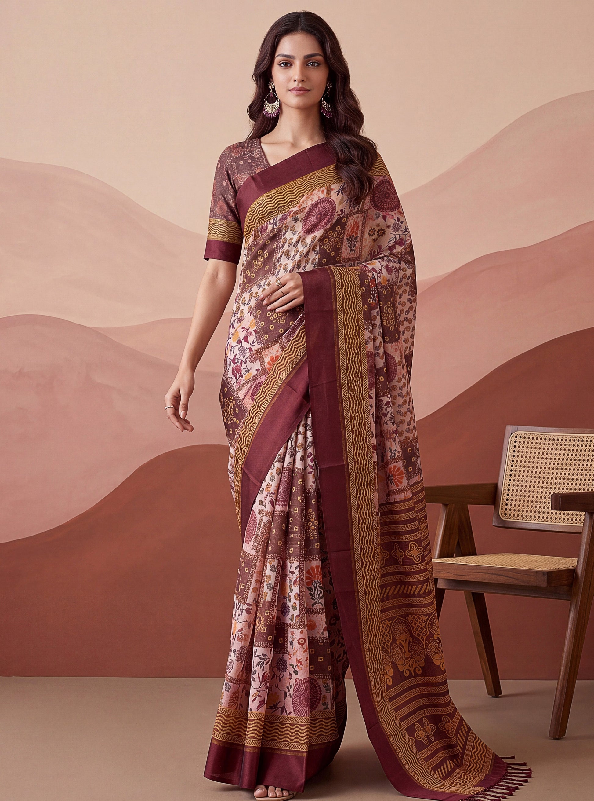Incredible Mauve Printed Silk Casual Wear Saree With Blouse