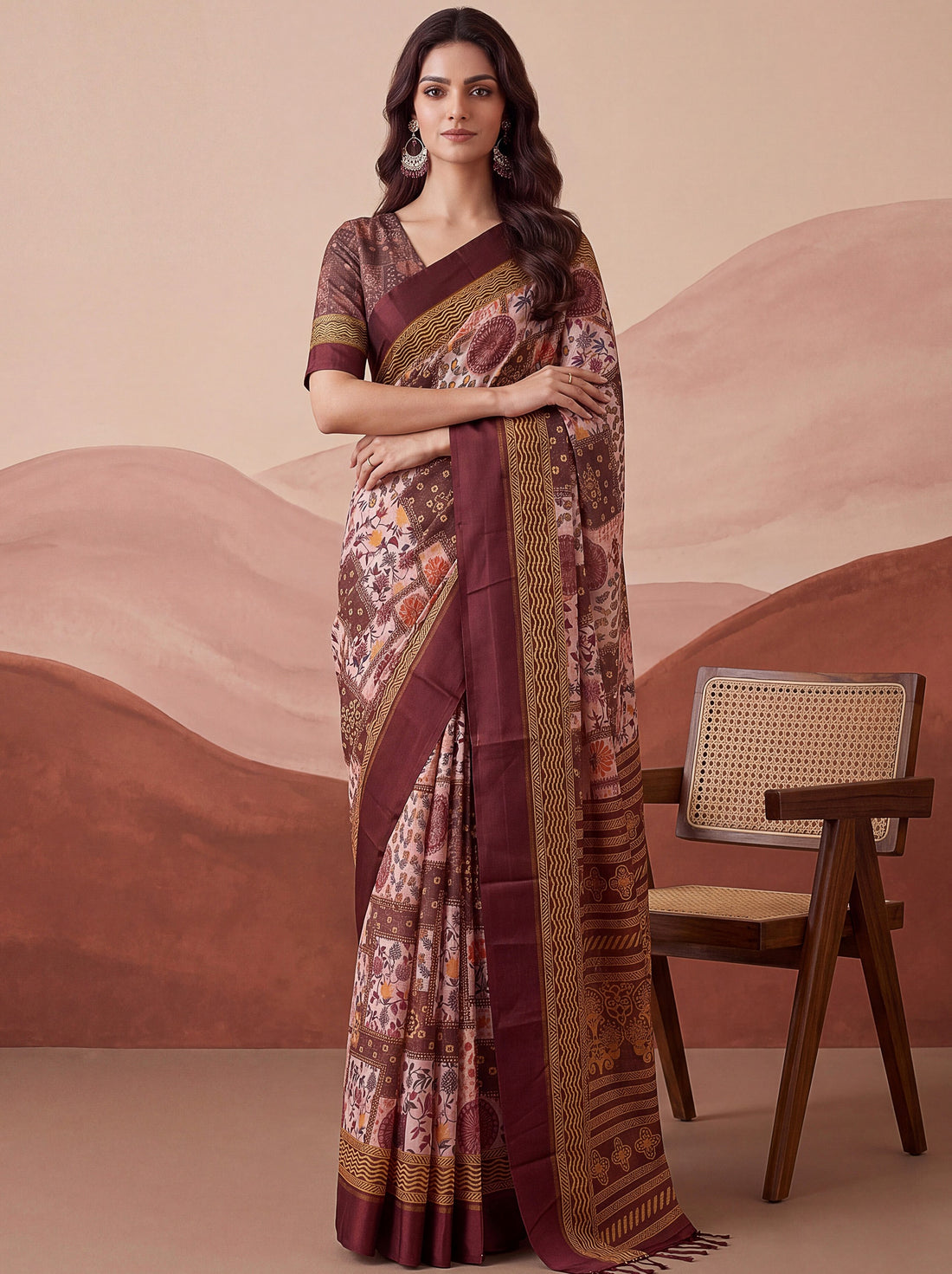 Incredible Mauve Printed Silk Casual Wear Saree With Blouse
