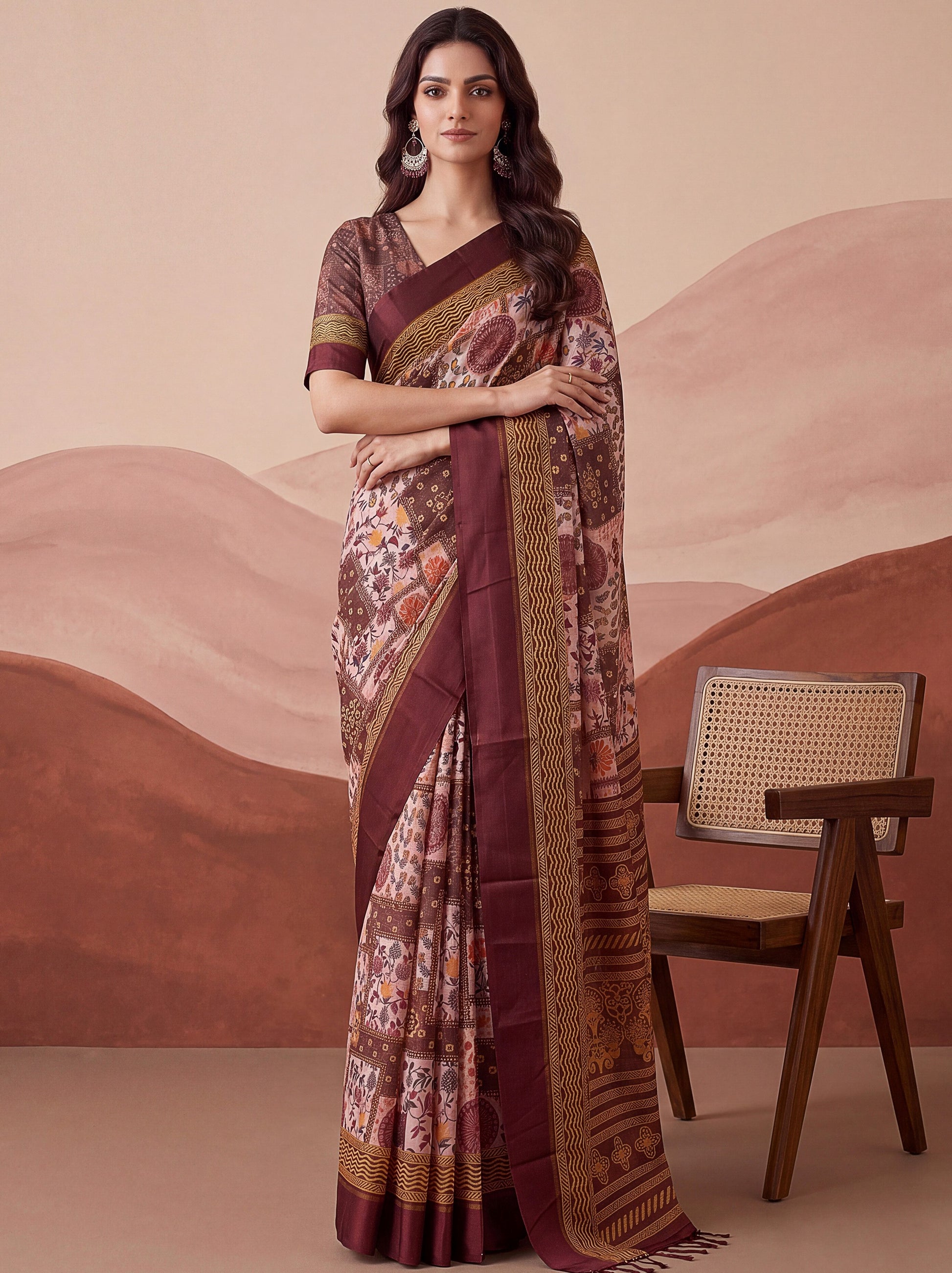 Incredible Mauve Printed Silk Casual Wear Saree With Blouse