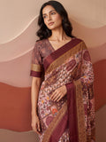 Incredible Mauve Printed Silk Casual Wear Saree With Blouse