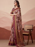 Incredible Mauve Printed Silk Casual Wear Saree With Blouse