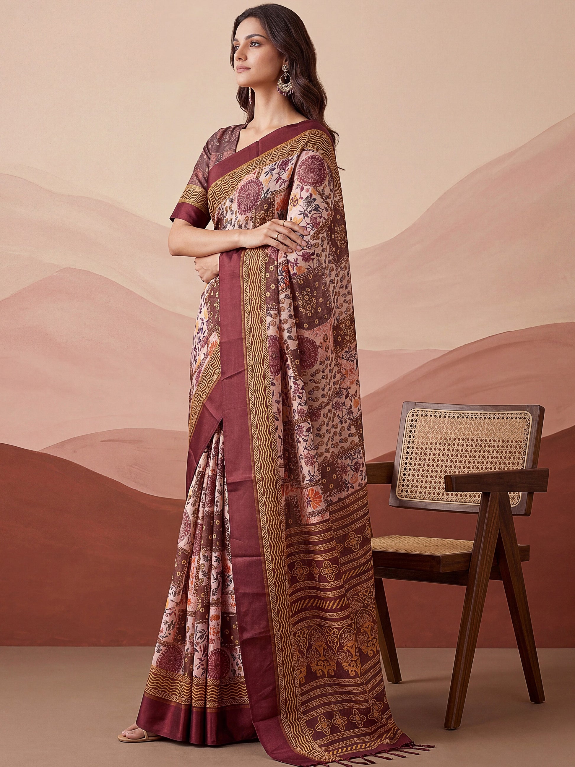 Incredible Mauve Printed Silk Casual Wear Saree With Blouse