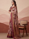 Incredible Mauve Printed Silk Casual Wear Saree With Blouse